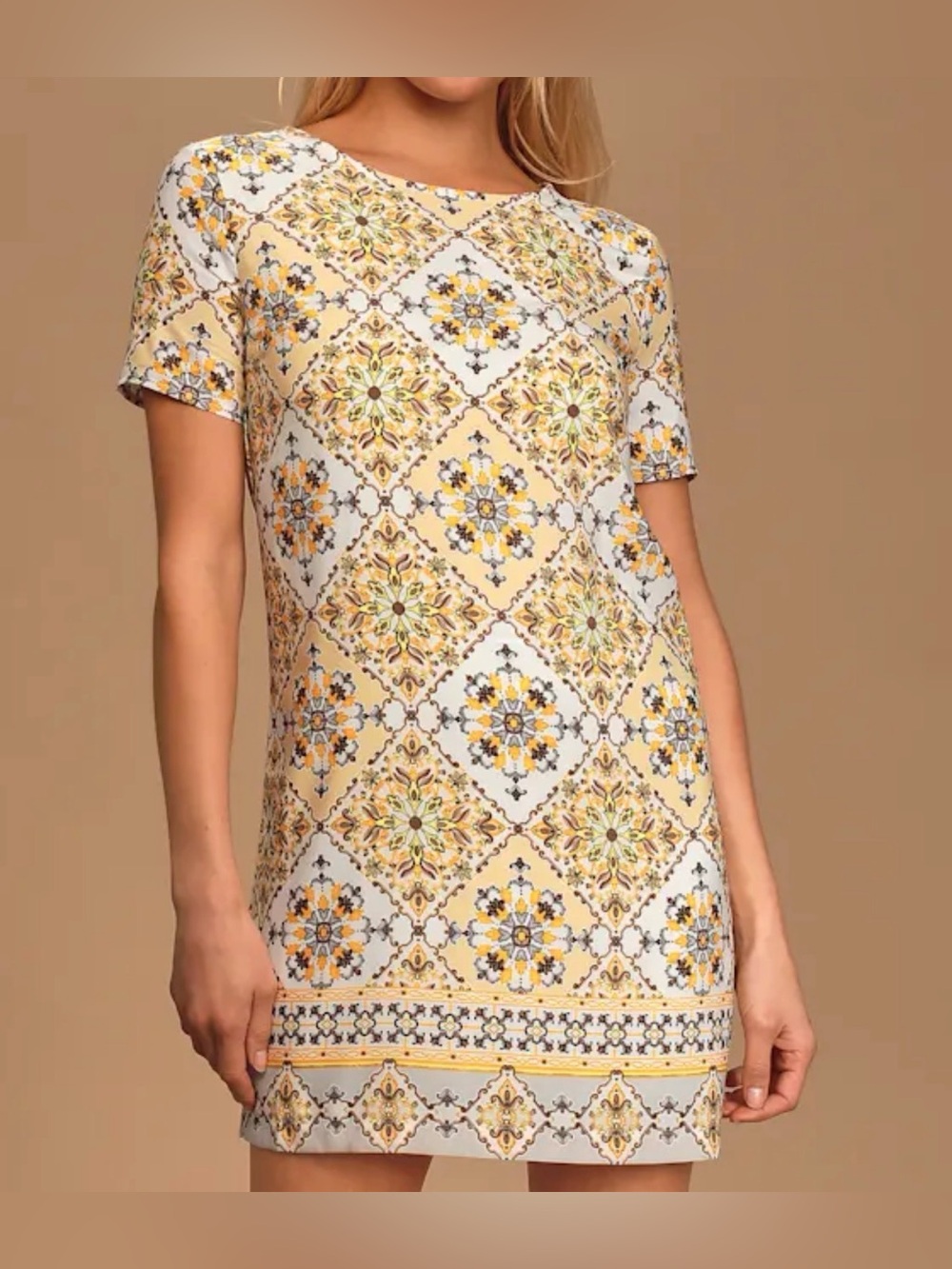 Lulus Women’s Dandy Lion Yellow Print Sleeveless Shift Dress Size Small